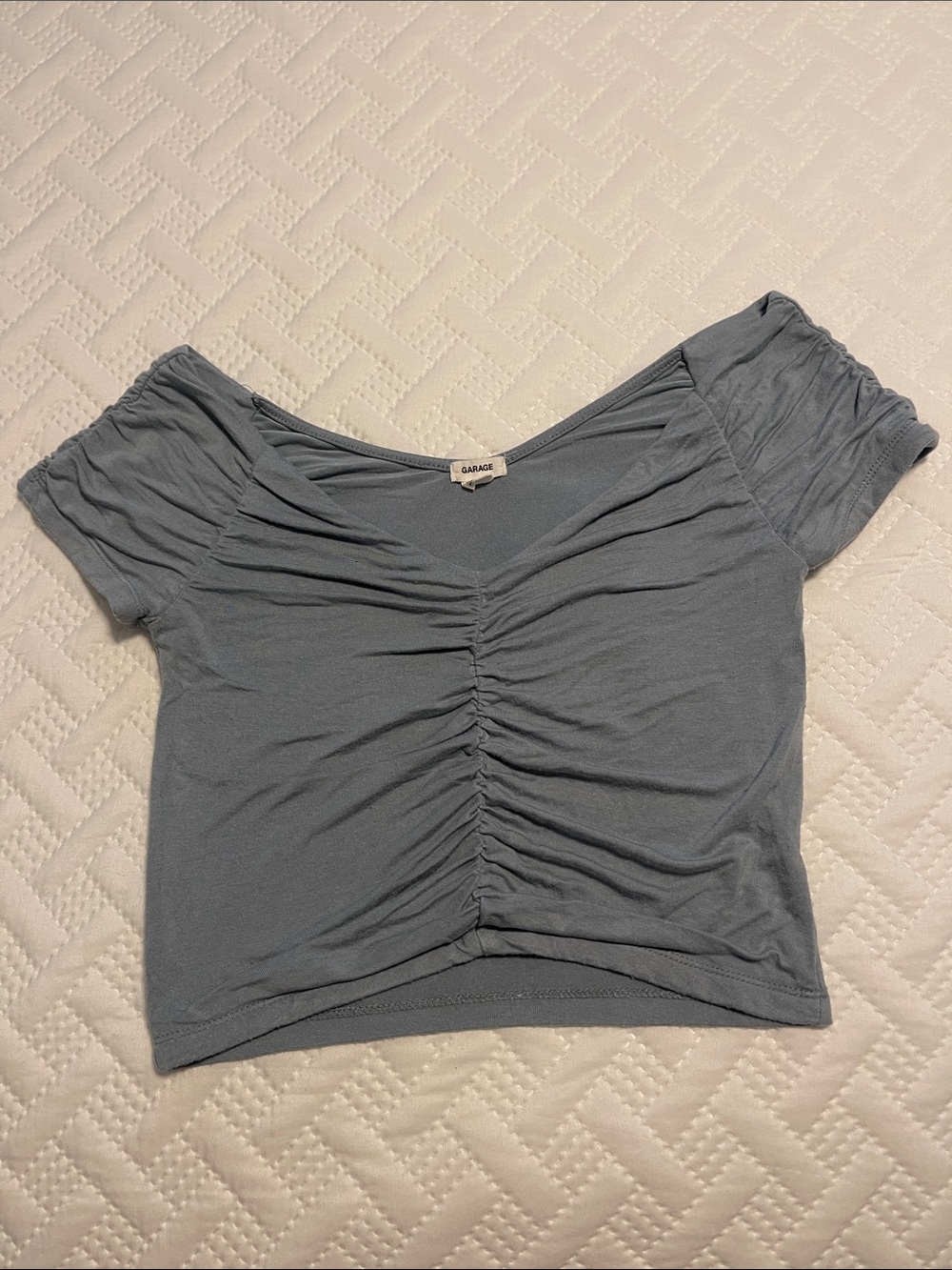 Garage Women's Ruched Short Sleeve Crop Top - Slate Blue